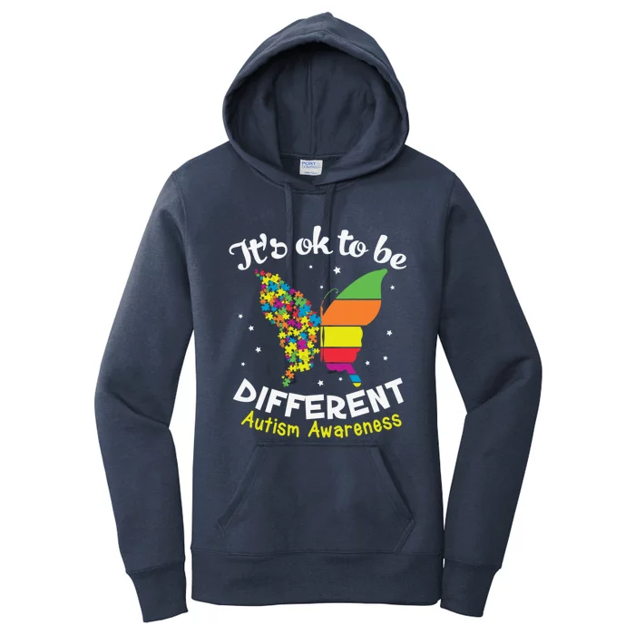 It's Ok To Be Different Butterfly Puzzle Autism Awareness Gift Women's Pullover Hoodie