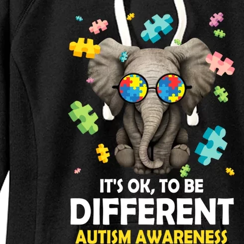 It's Ok To Be Different Elephant Autism Awareness Puzzle Meaningful Gift Women's Fleece Hoodie