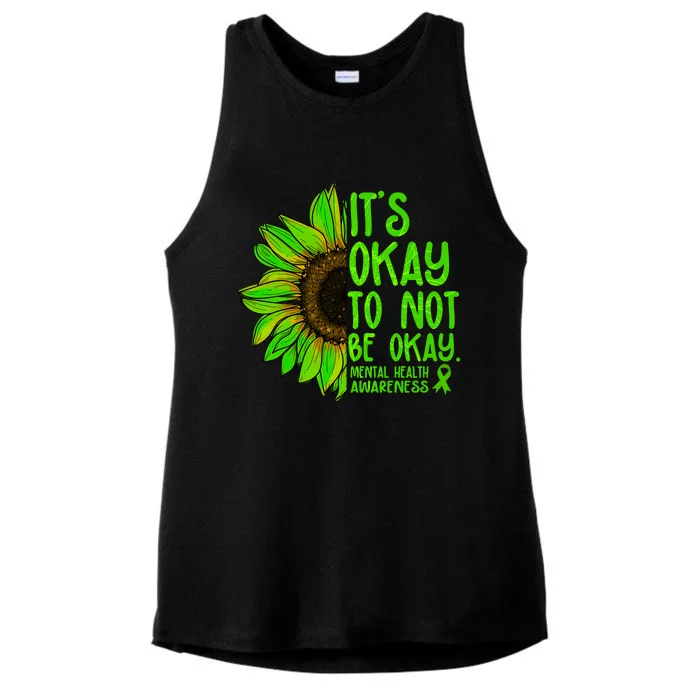 It's Okay To Not Be Okay Mental Health Awareness Green Sunflower Ladies Tri-Blend Wicking Tank