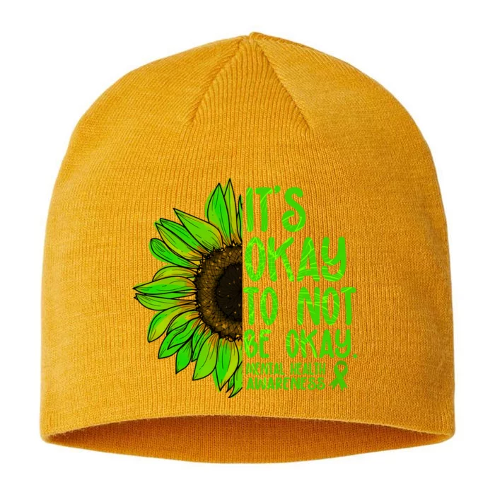 It's Okay To Not Be Okay Mental Health Awareness Green Sunflower 8 1/2in Sustainable Knit Beanie