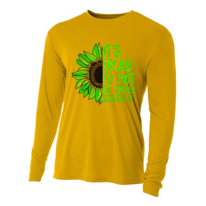 It's Okay To Not Be Okay Mental Health Awareness Green Sunflower Cooling Performance Long Sleeve Crew