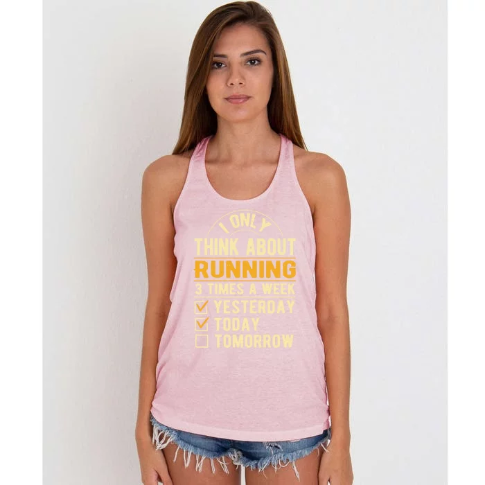 I Only Think About Running Sayings Runner Quotes Marathon Gift Women's Knotted Racerback Tank