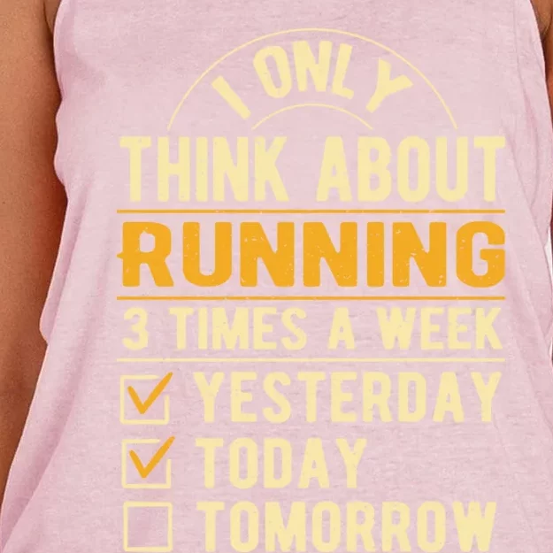 I Only Think About Running Sayings Runner Quotes Marathon Gift Women's Knotted Racerback Tank