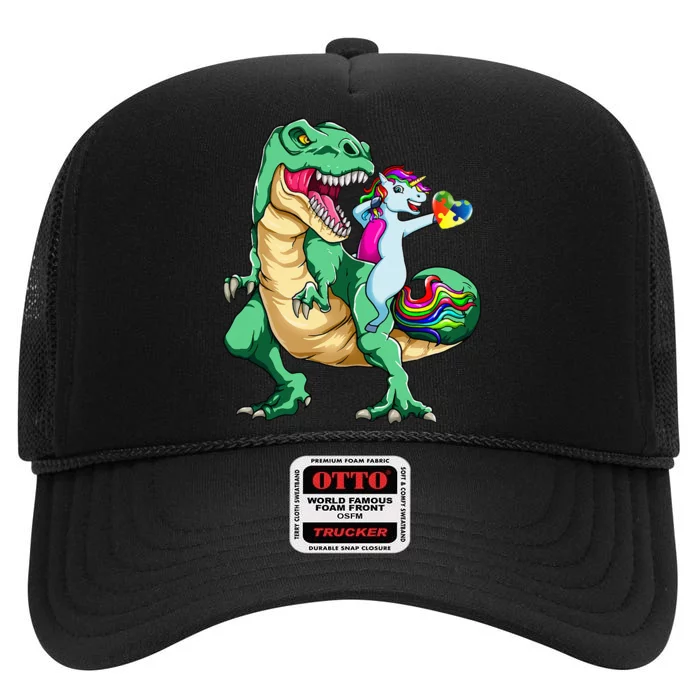 It's Ok To Be Different Unicorn Dinosaur Autism Awareness High Crown Mesh Trucker Hat