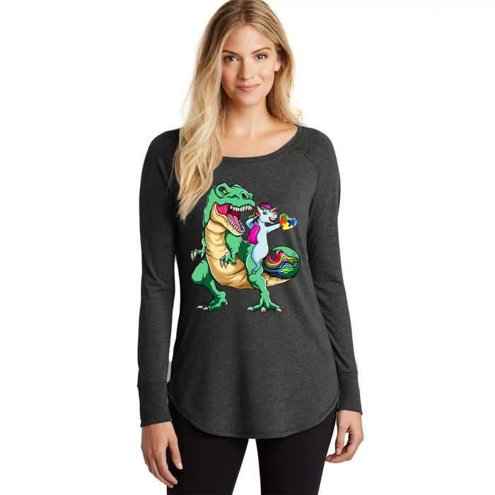 It's Ok To Be Different Unicorn Dinosaur Autism Awareness Women's Perfect Tri Tunic Long Sleeve Shirt