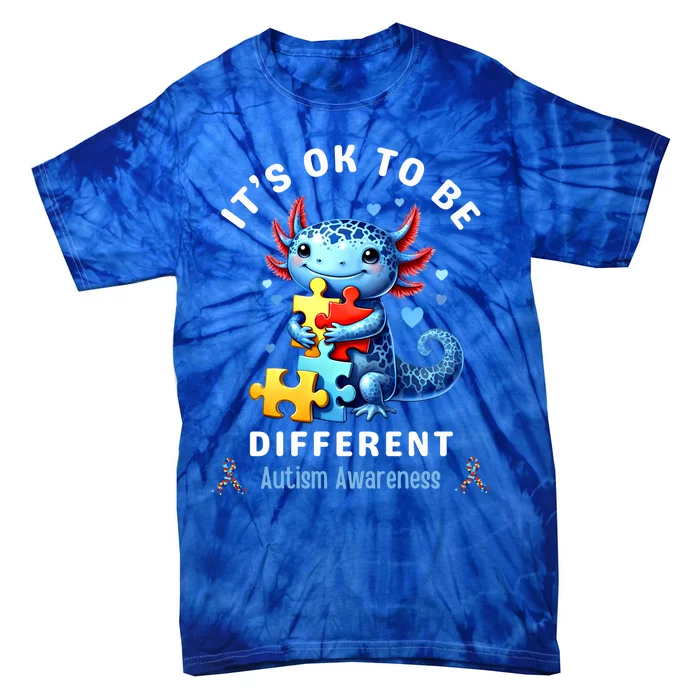 ItS Ok To Be Different Autism Awareness Cute Axolotl Animal Gift Tie-Dye T-Shirt