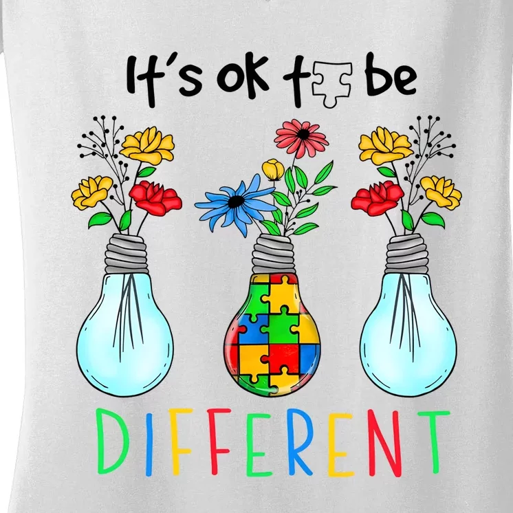 ItS Ok To Be Different Autism Awareness Women's V-Neck T-Shirt