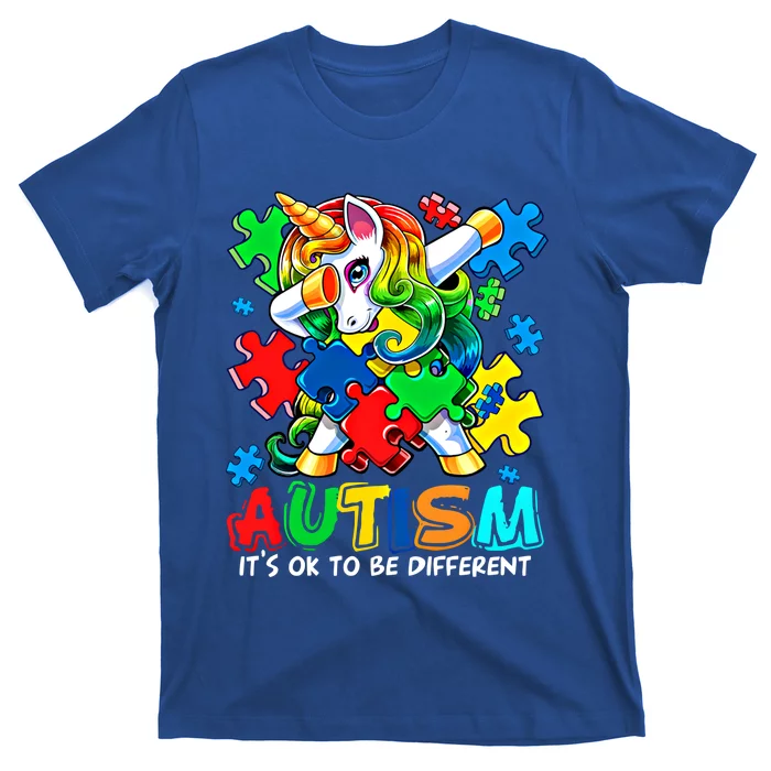 It’S Ok To Be Different Autism Awareness Dabbing Unicorn Gift T-Shirt