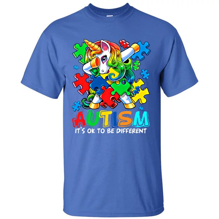 It’S Ok To Be Different Autism Awareness Dabbing Unicorn Gift Tall T-Shirt