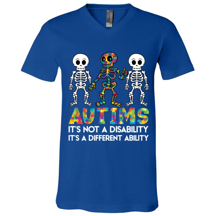 It's Ok To Be Different Skeleton Autism Awareness Funny Gift Cute Gift V-Neck T-Shirt