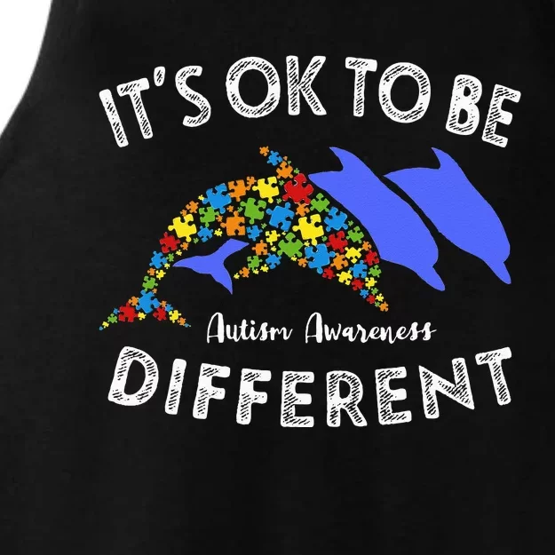 Its Ok To Be Different Dolphin Autism Awareness Gift Ladies Tri-Blend Wicking Tank