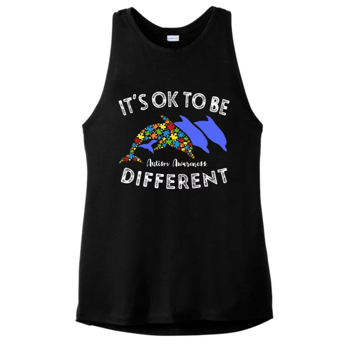 Its Ok To Be Different Dolphin Autism Awareness Gift Ladies Tri-Blend Wicking Tank