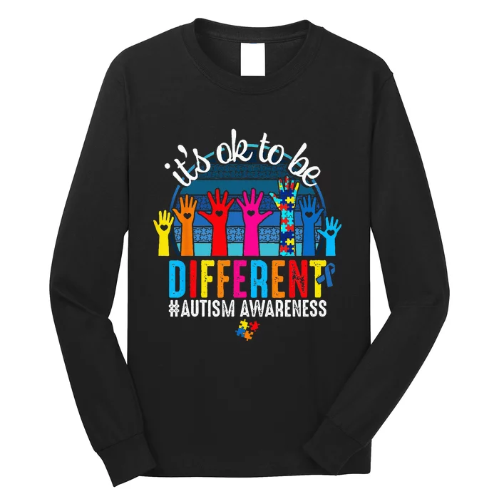 It's Ok To Be Different Autism Awareness Hands Heart Rainbow Long Sleeve Shirt