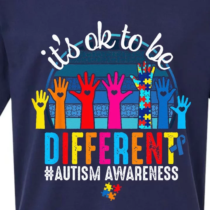 It's Ok To Be Different Autism Awareness Hands Heart Rainbow Sueded Cloud Jersey T-Shirt