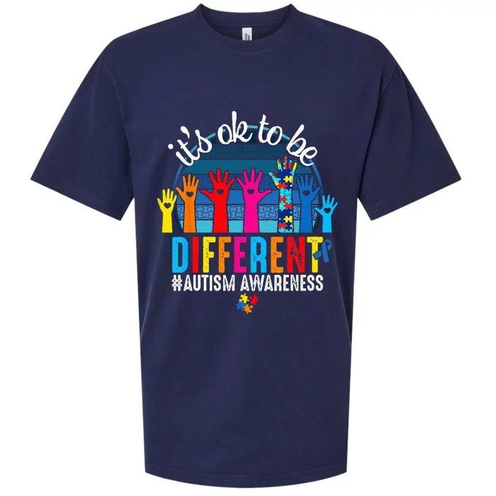 It's Ok To Be Different Autism Awareness Hands Heart Rainbow Sueded Cloud Jersey T-Shirt