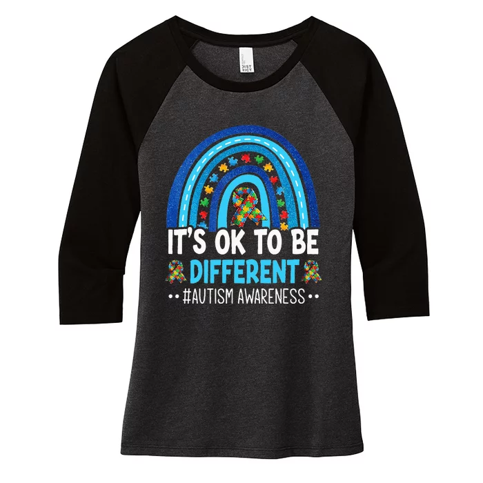 It's OK To Be Different Autism Awareness month Rainbow Mom Women's Tri-Blend 3/4-Sleeve Raglan Shirt