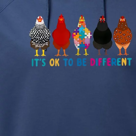 ItS Ok To Be Different Cute Chickens Autism Awareness Performance Fleece Hoodie