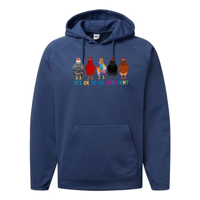 ItS Ok To Be Different Cute Chickens Autism Awareness Performance Fleece Hoodie