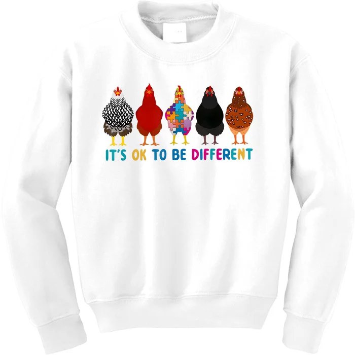 ItS Ok To Be Different Cute Chickens Autism Awareness Kids Sweatshirt