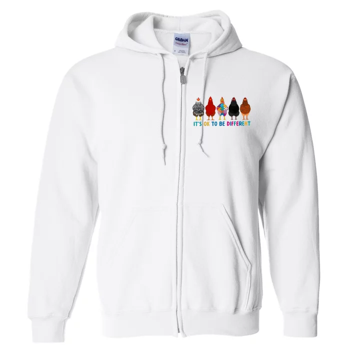 ItS Ok To Be Different Cute Chickens Autism Awareness Full Zip Hoodie