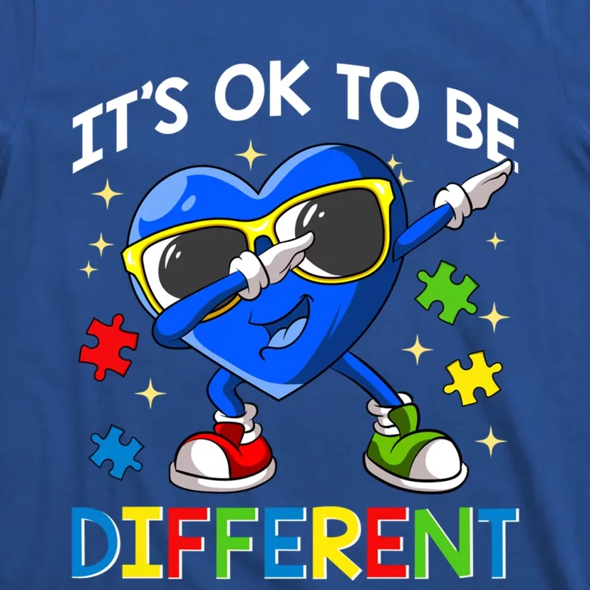 Its Ok To Be Different Autism Awareness Dabbing Blue Heart Funny Gift T-Shirt