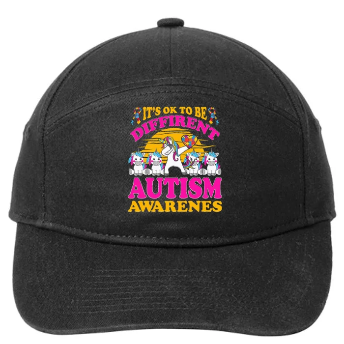 It's Ok To Be Different Unicorn Autism Awareness Autistic 7-Panel Snapback Hat