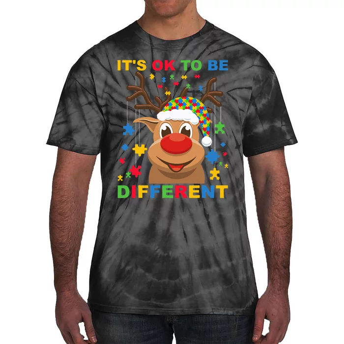 its ok to be different reindeer autism christmas Tie-Dye T-Shirt