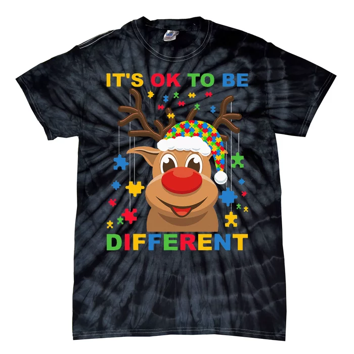 its ok to be different reindeer autism christmas Tie-Dye T-Shirt