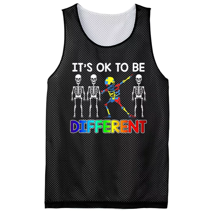 its ok to be different autism awarenes dabbing skeleton Mesh Reversible Basketball Jersey Tank