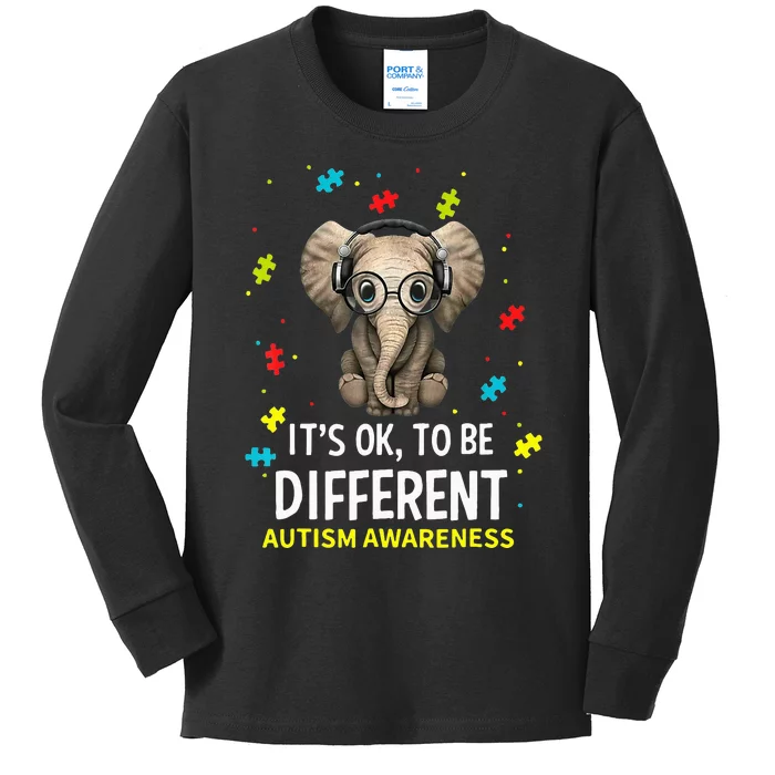 It's Ok To Be Different Elephant ASD Awareness Kids Long Sleeve Shirt