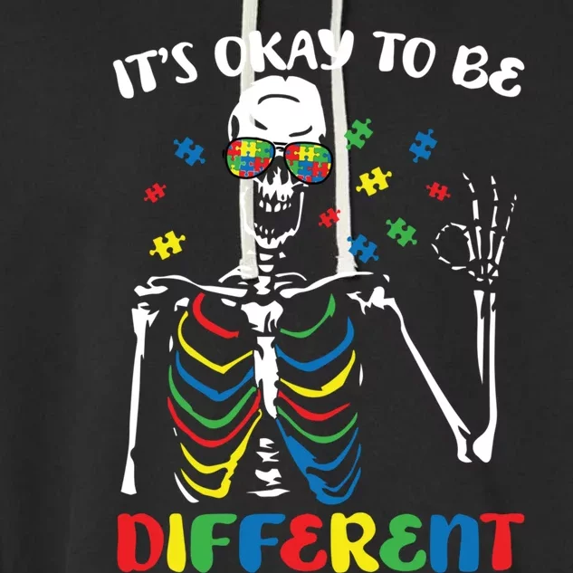 Its Okay To Be Different Autism Awareness Skeleton Puzzle Cool Gift Garment-Dyed Fleece Hoodie