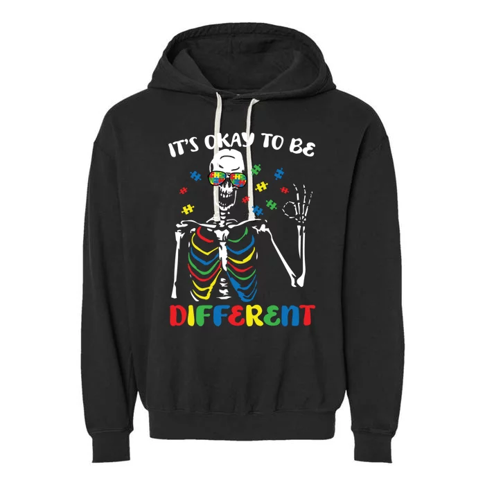 Its Okay To Be Different Autism Awareness Skeleton Puzzle Cool Gift Garment-Dyed Fleece Hoodie