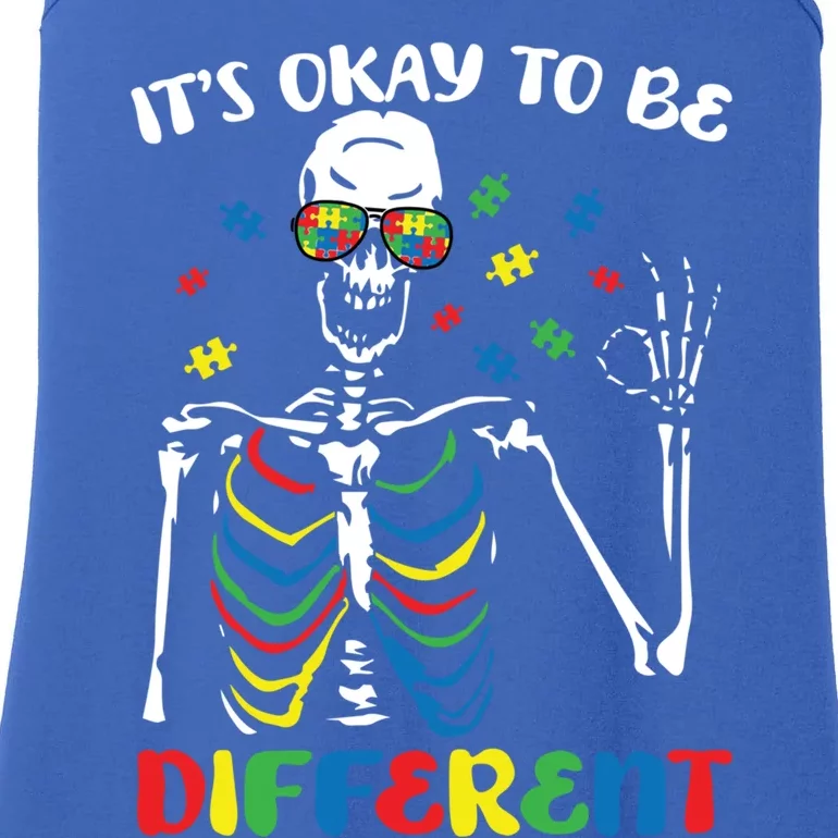 Its Okay To Be Different Autism Awareness Skeleton Puzzle Cool Gift Ladies Essential Tank