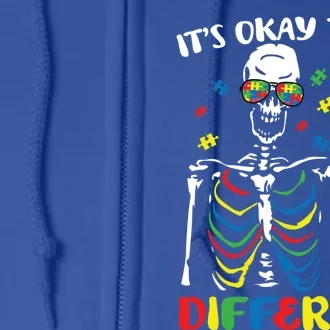 Its Okay To Be Different Autism Awareness Skeleton Puzzle Cool Gift Full Zip Hoodie