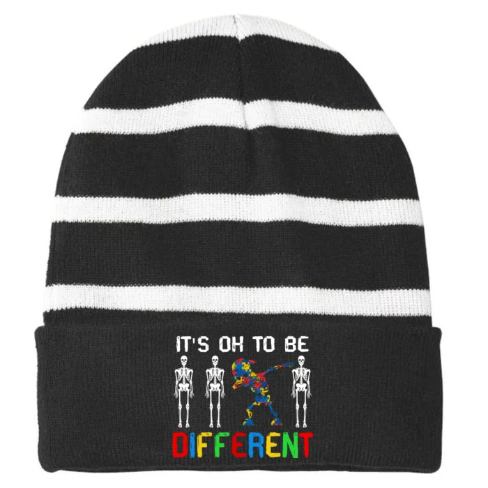 It's Ok To Be Different Striped Beanie with Solid Band