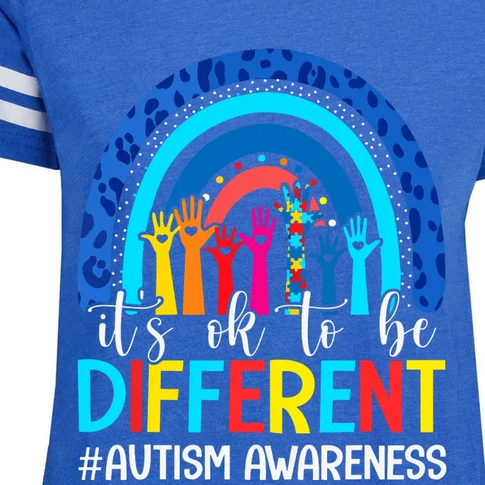 Its Ok To Be Different Autism Awareness Leopard Rainbow Enza Ladies Jersey Football T-Shirt