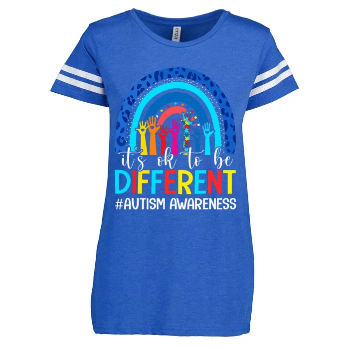 Its Ok To Be Different Autism Awareness Leopard Rainbow Enza Ladies Jersey Football T-Shirt