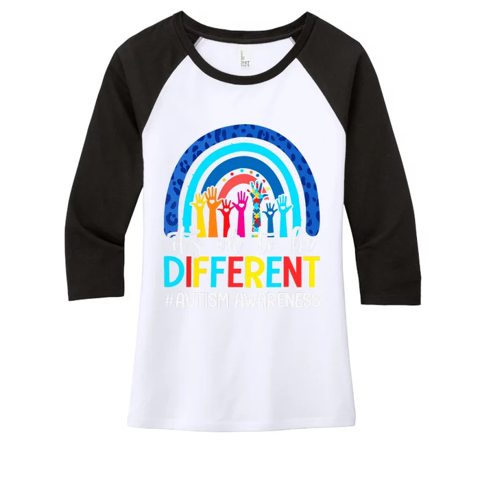 Its Ok To Be Different Autism Awareness Leopard Rainbow Women's Tri-Blend 3/4-Sleeve Raglan Shirt