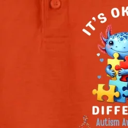 ItS Ok To Be Different Autism Awareness Cute Axolotl Animal Gift Dry Zone Grid Performance Polo