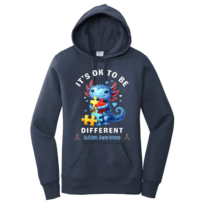 ItS Ok To Be Different Autism Awareness Cute Axolotl Animal Gift Women's Pullover Hoodie