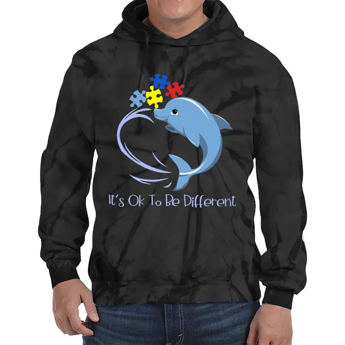 It's Ok To Be Different Autism Awareness Dolphin Puzzle Tie Dye Hoodie