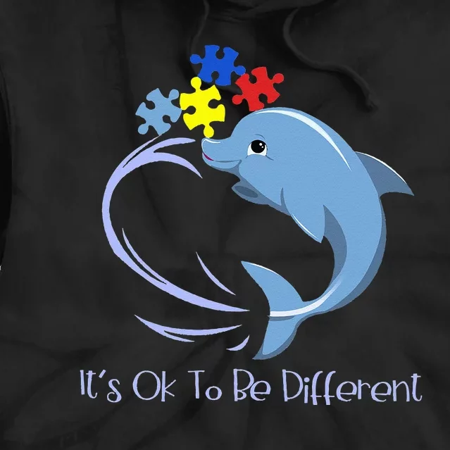 It's Ok To Be Different Autism Awareness Dolphin Puzzle Tie Dye Hoodie