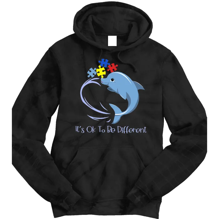 It's Ok To Be Different Autism Awareness Dolphin Puzzle Tie Dye Hoodie