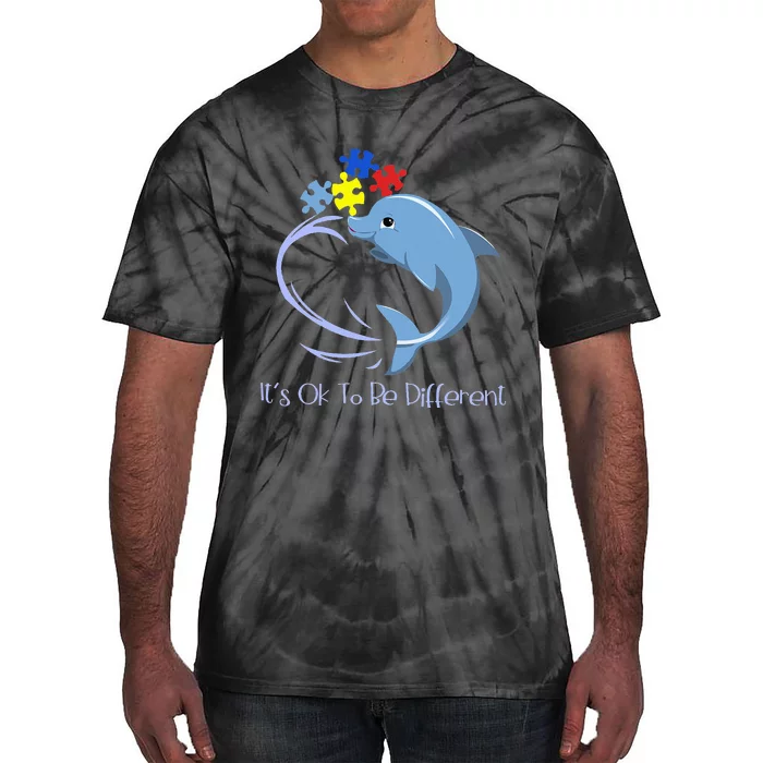 It's Ok To Be Different Autism Awareness Dolphin Puzzle Tie-Dye T-Shirt