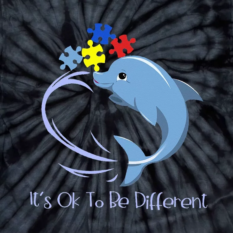 It's Ok To Be Different Autism Awareness Dolphin Puzzle Tie-Dye T-Shirt