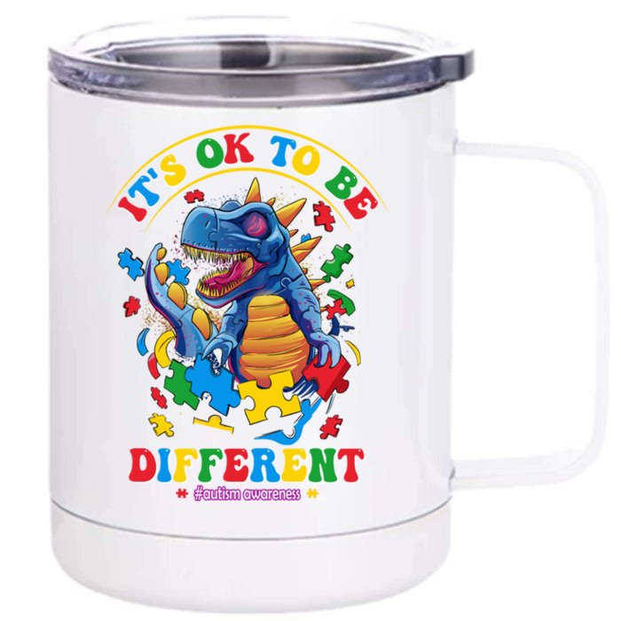 ItS Ok To Be Different Autism Awareness Dinosaur Great Gift Front & Back 12oz Stainless Steel Tumbler Cup