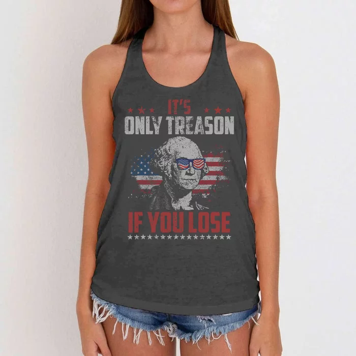 Its Only Treason If You Lose George Washington American Flag Women's Knotted Racerback Tank