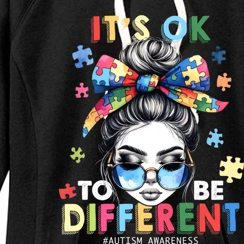 ItS Ok To Be Different Autism Awareness Messy Bun Gift Women's Fleece Hoodie