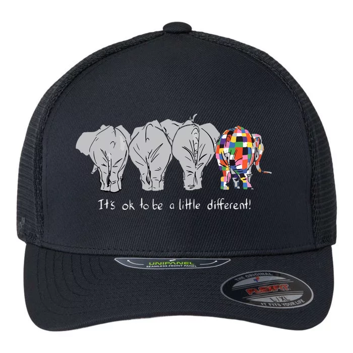 It's Ok To Be A Little Different Elephant Funny Flexfit Unipanel Trucker Cap