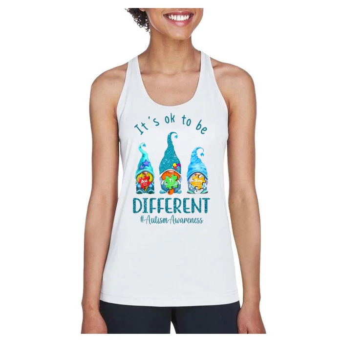 It's Ok To Be Different Autism Awareness Gnome Women's Racerback Tank